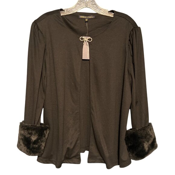 Adrienne Vittadini Fur Cuffs Cardigan Large - Picture 1 of 7